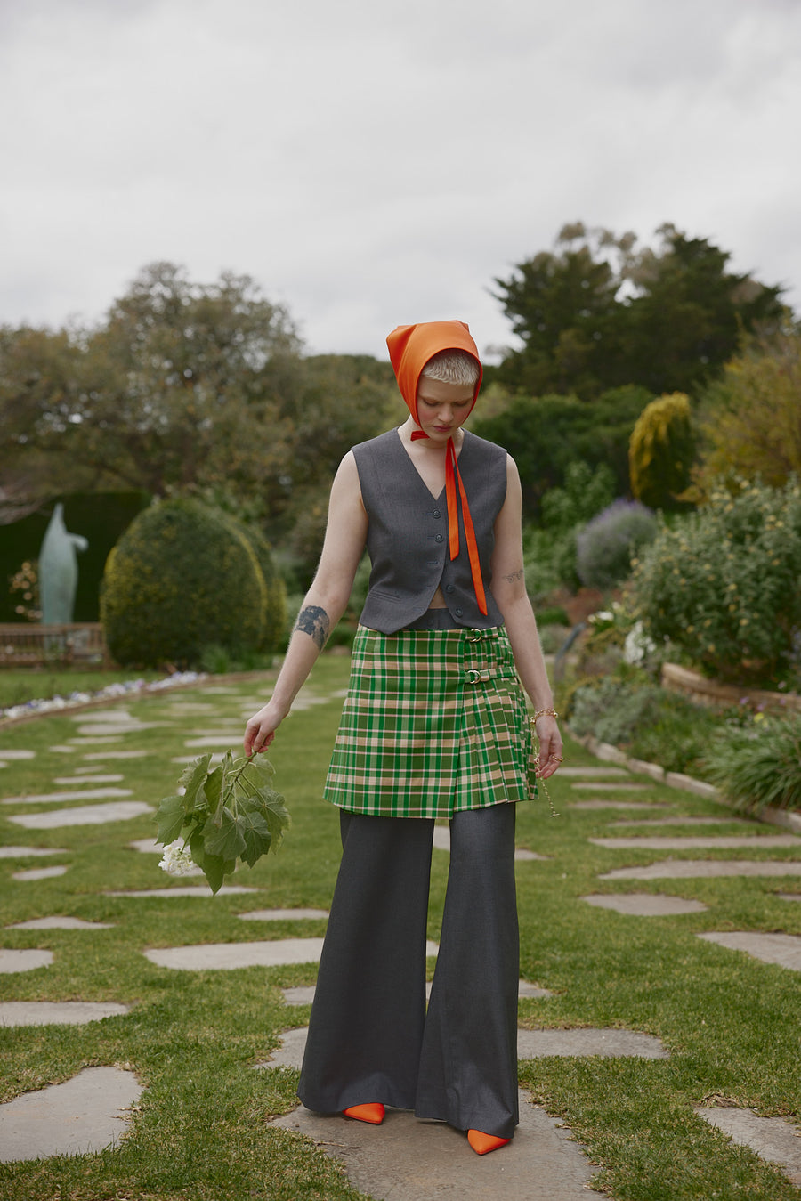 In Perpetuity campaign featuring the suiting set of Acme Vest, Acme Trouser and Verdant mini Skirt by House of Campbell.