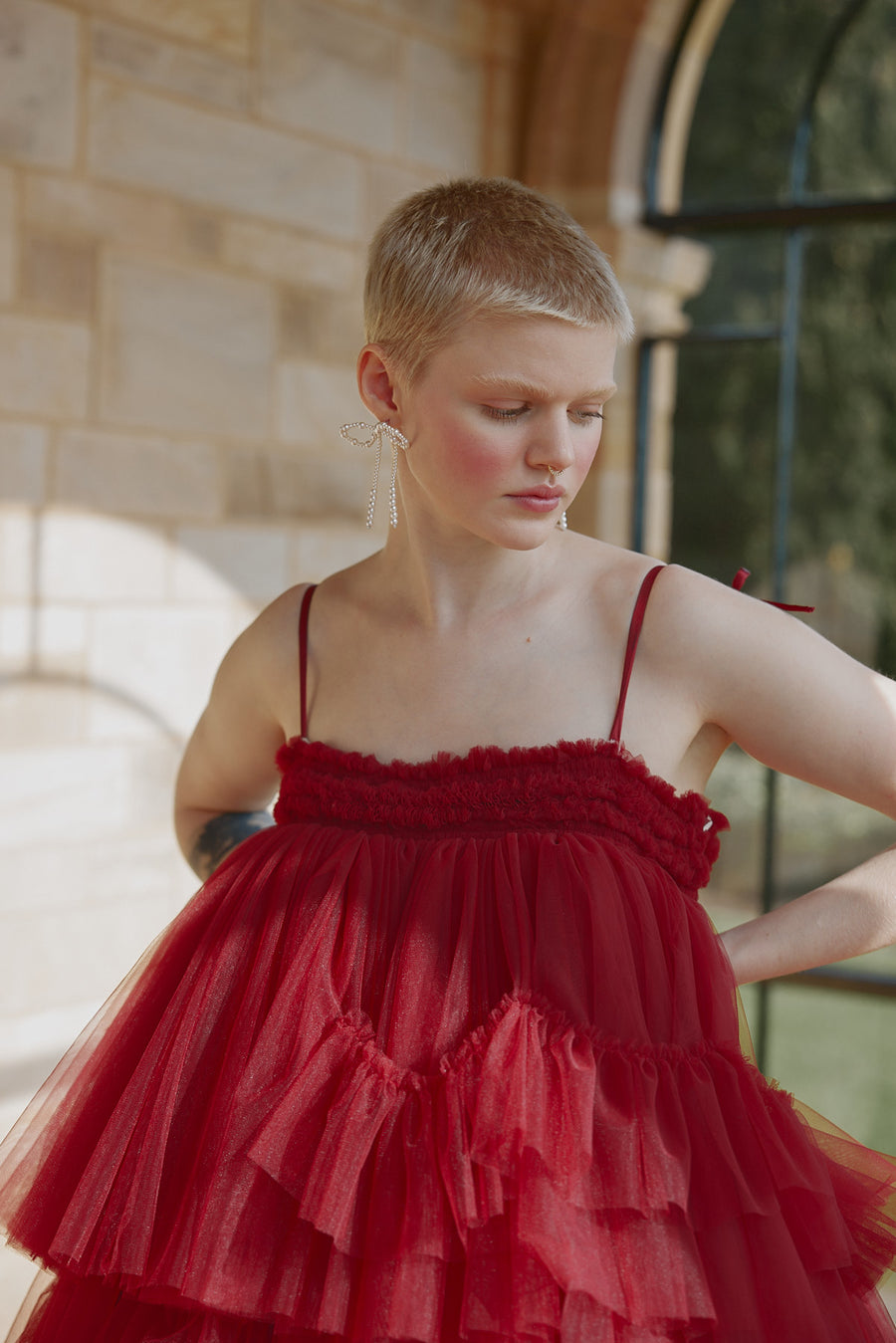 Close up details of the tulle tiered Maurice Mini Dress by Australian label House of Campbell.