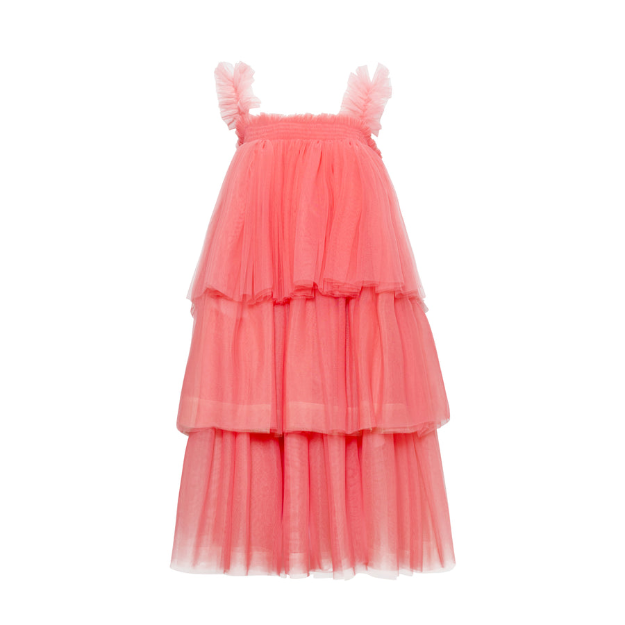 Signature Mariposa Tulle Midi Dress in Pink Sorbet by House of Campbell.