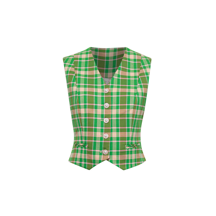 The Verdant Tailored Vest in Apple Green Check by House of Campbell.