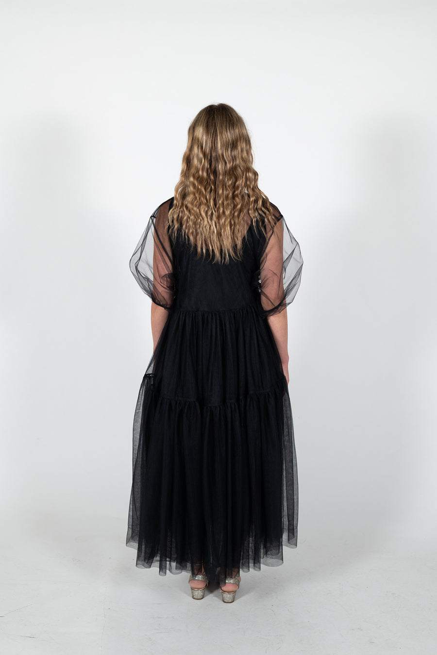 Back view of the Reverie Tulle Midi Dress in black by Australian brand House of Campbell.