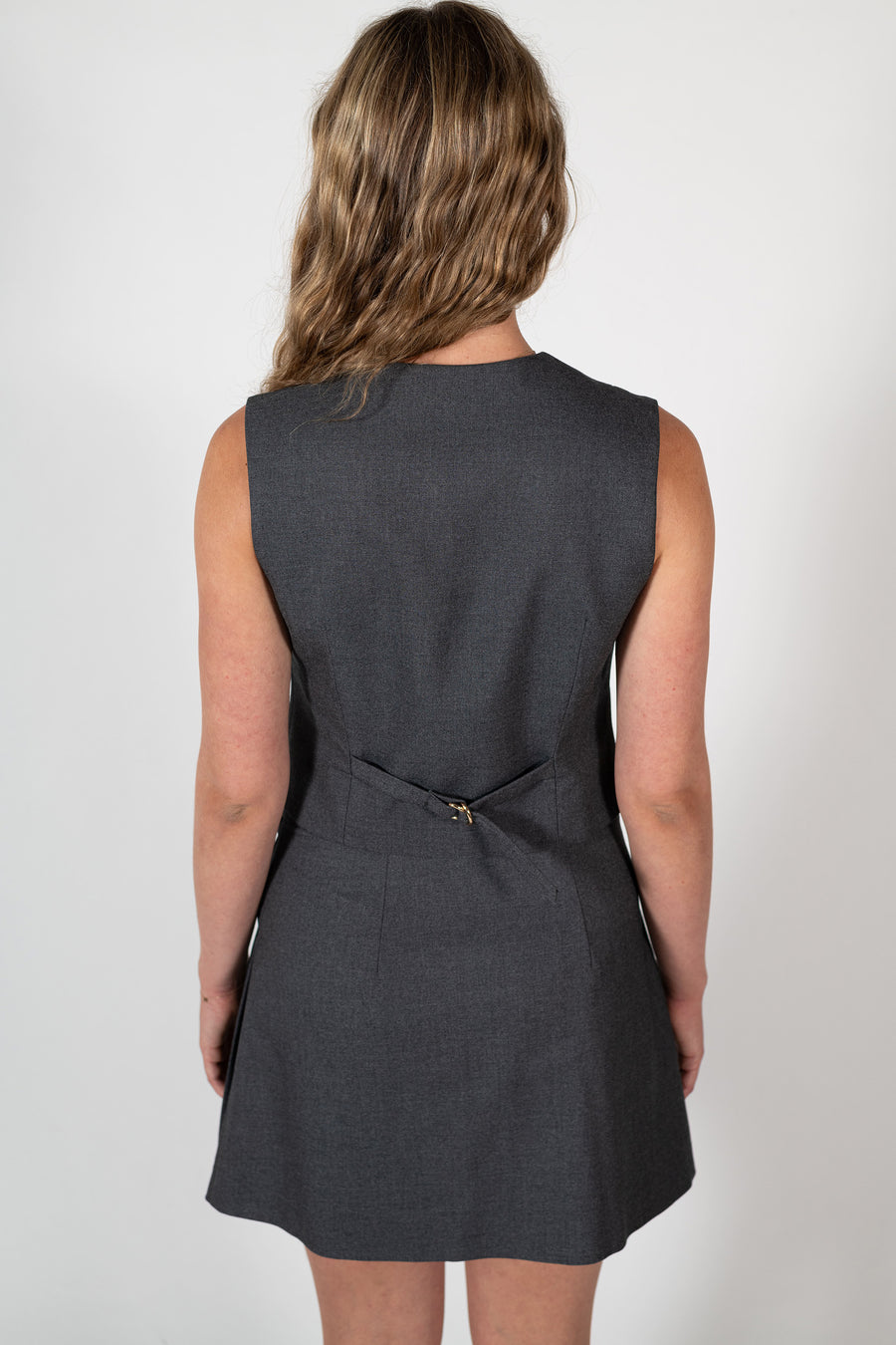Back details of the Acme Grey Tailored Vest by House of Campbell.