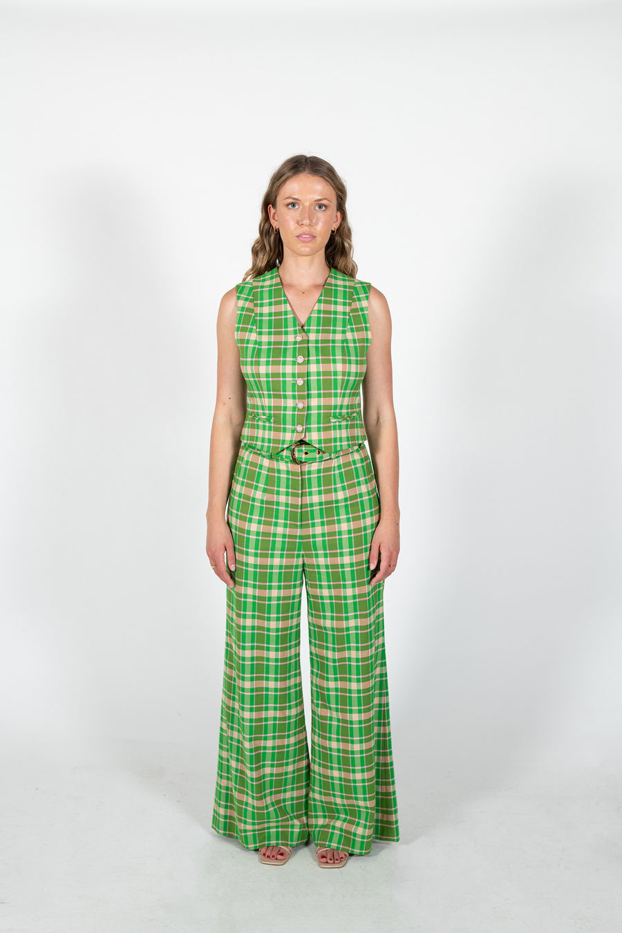 The Verdant Wide Leg Pant featuring belt and pockets by House of Campbell.