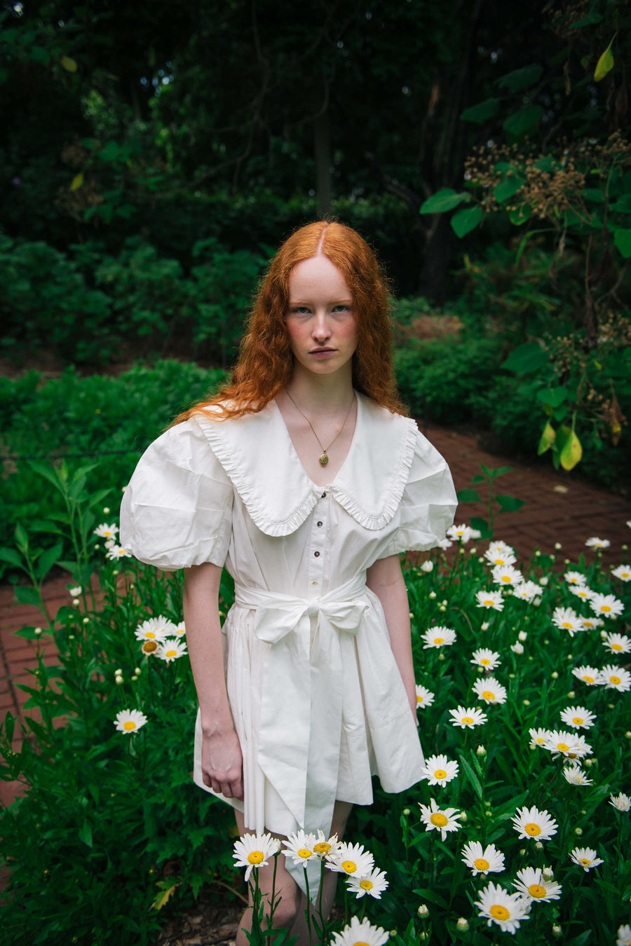 Peter pan collar on the Hazel Mini Dress in white by Australian fashion label House of Campbell.