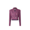 Montaigne Cropped Blazer Made in Australia in pink and blue linen with pearl embellished buttons by House of Campbell.